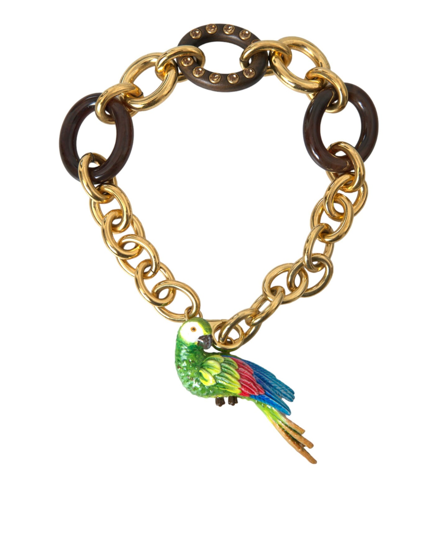 Gold-Messing-Kette Kristall-Perlen-Anhänger PARROT Halskette