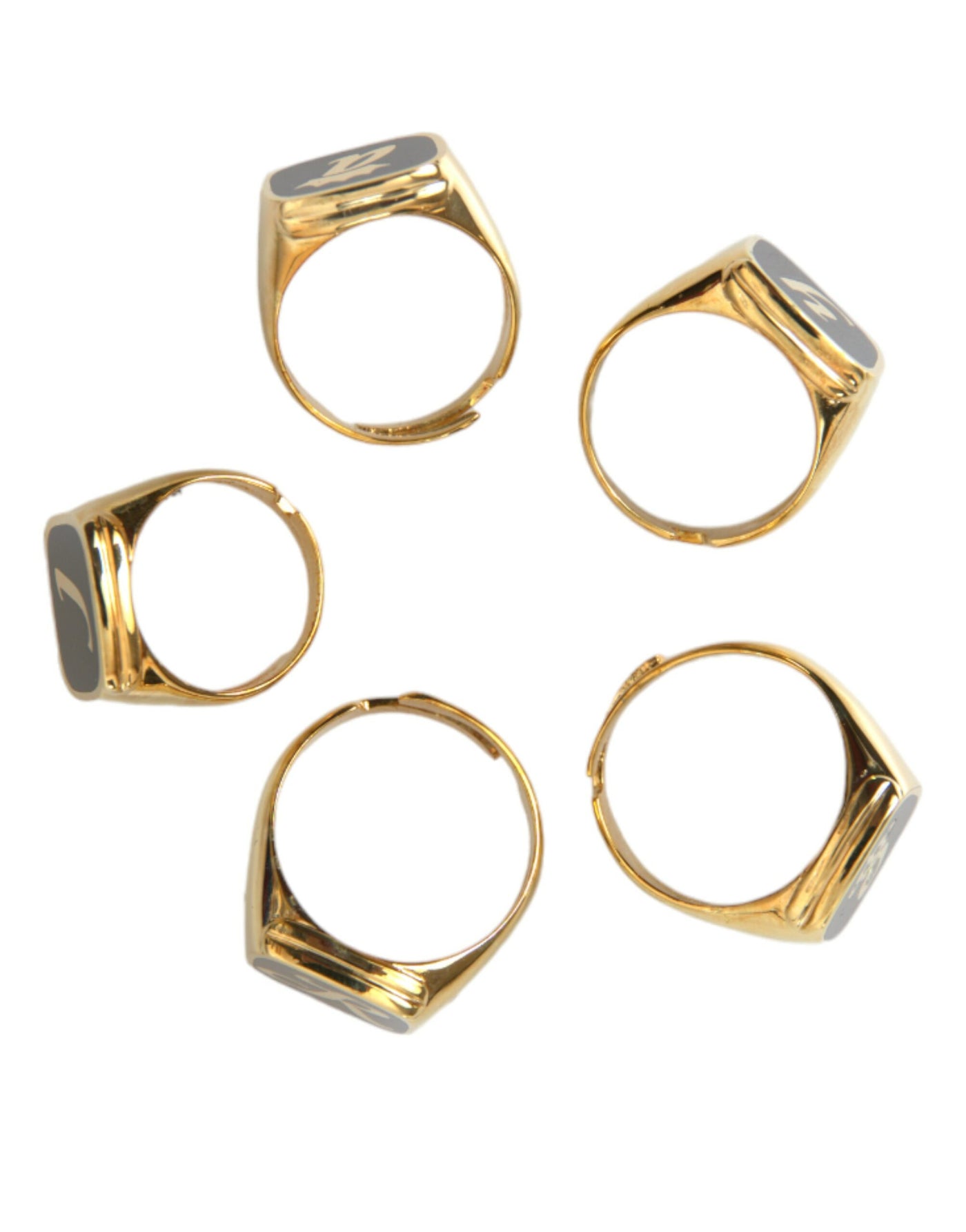 Gold Messing ROYAL Emaille Satz von 5 Ring