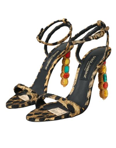 Gold Leopard Kristalle Heels Sandalen Schuhe