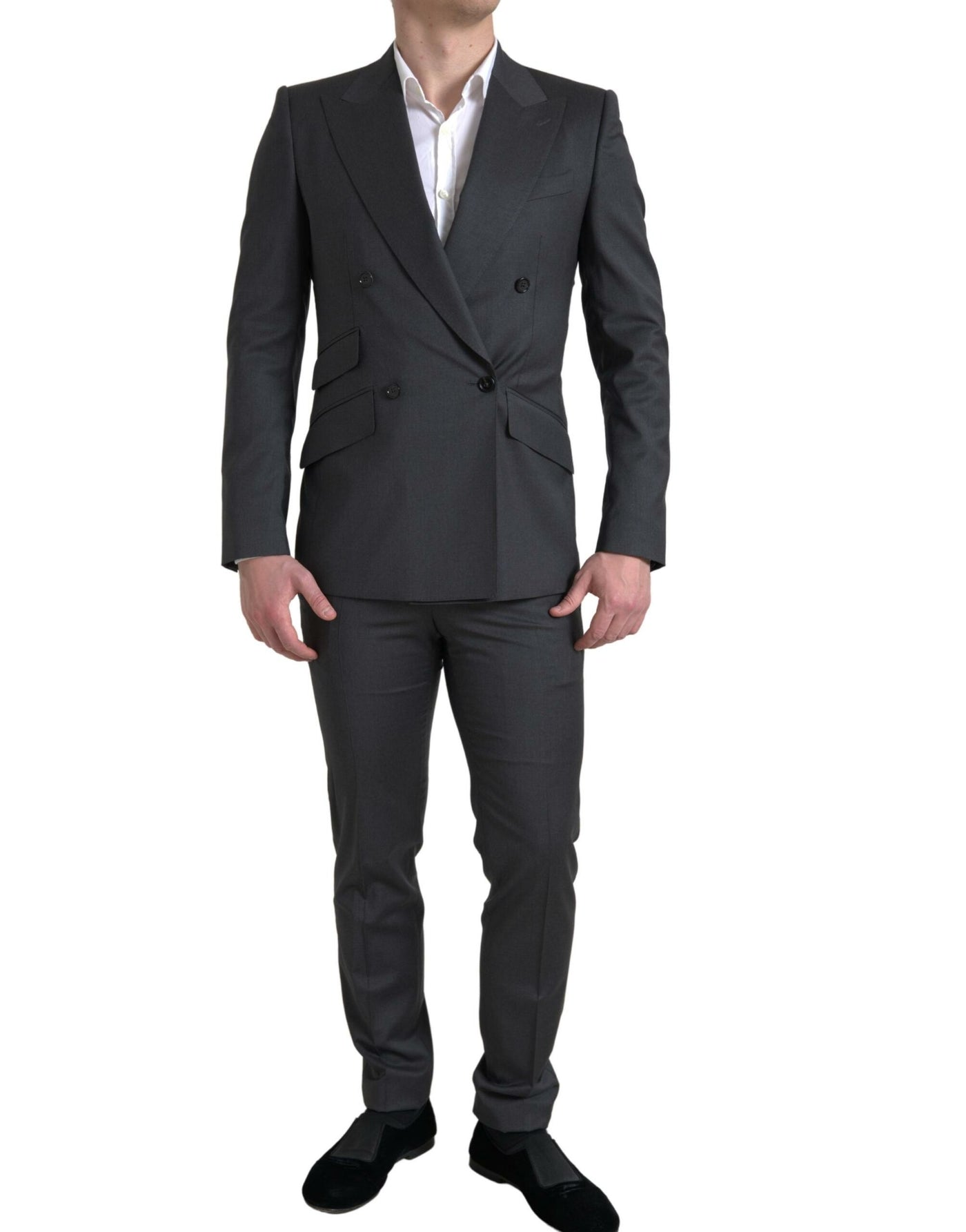 Schlichter grauer Slim Fit Anzug mit zwei Brüsten