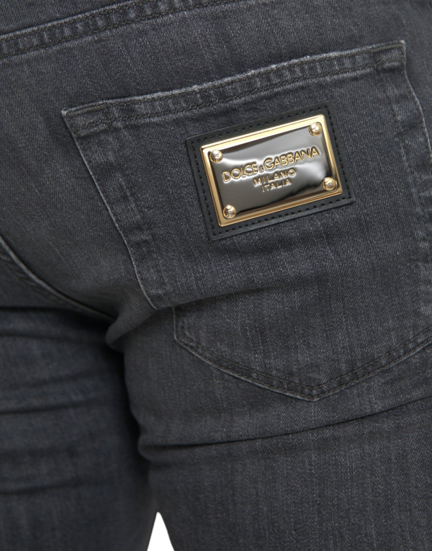 Graue Slim Fit Logo-Plakette Baumwolle Denim Jeans