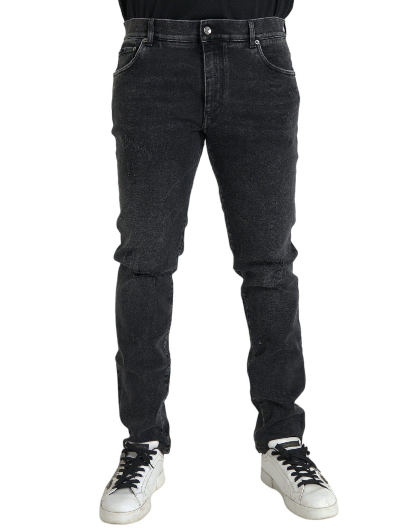 Graue Baumwoll-Stretch-Skinny-Denim-Jeans mit Logo