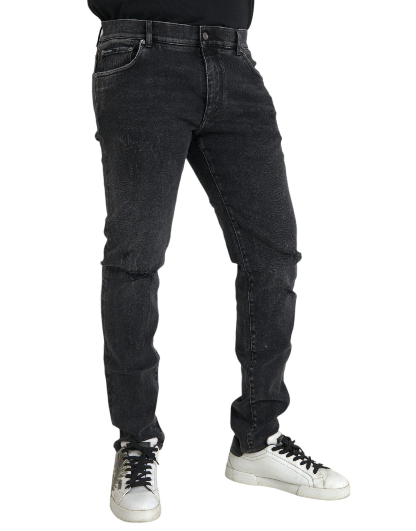 Graue Baumwoll-Stretch-Skinny-Denim-Jeans mit Logo