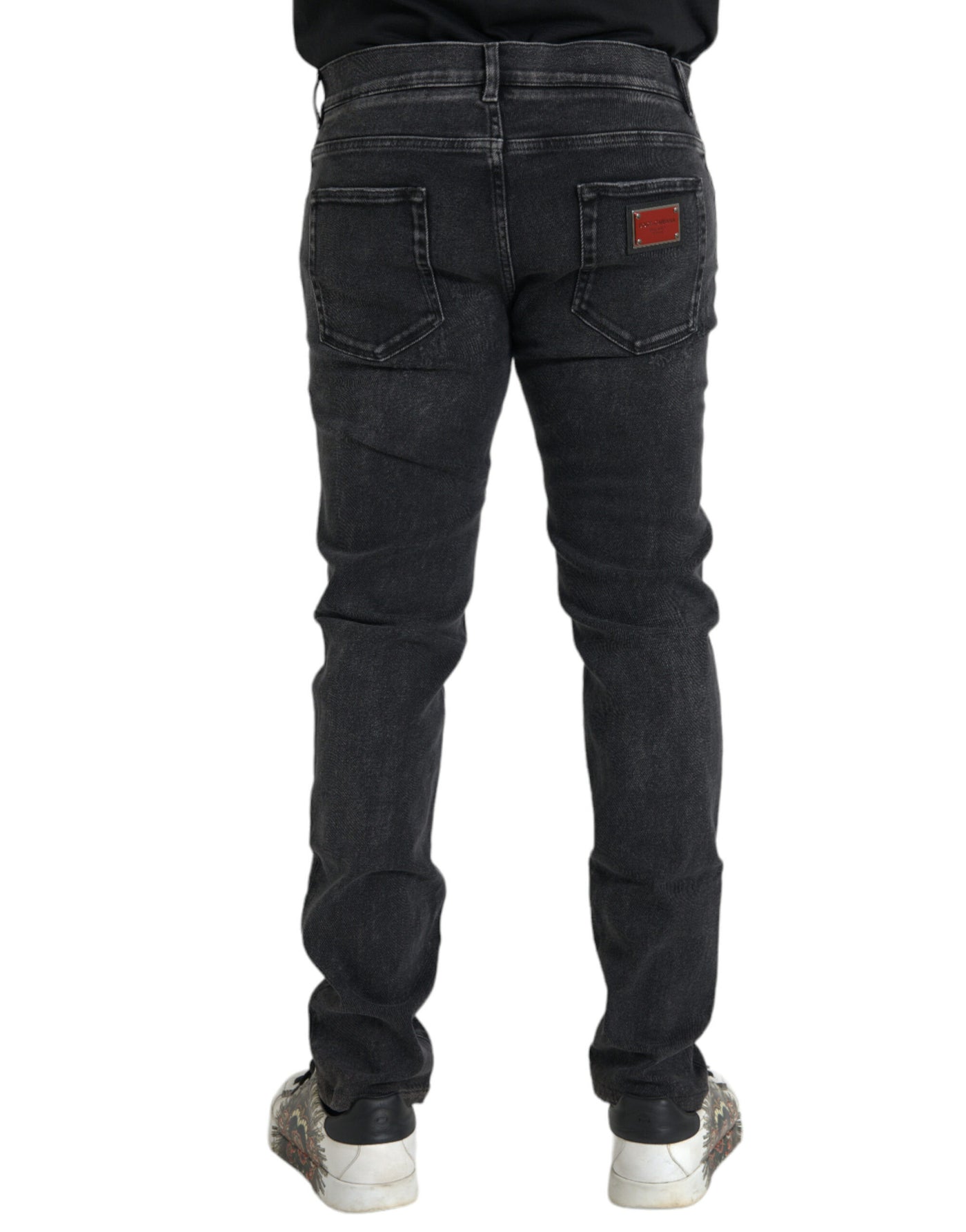 Graue Baumwoll-Stretch-Skinny-Denim-Jeans mit Logo