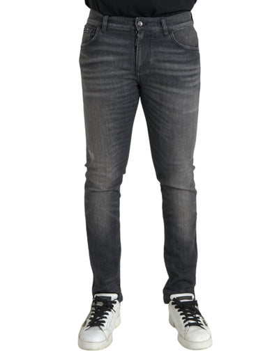 Graue gewaschene Baumwoll-Stretch-Denim-Jeans