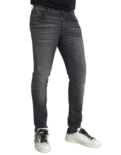 Graue gewaschene Baumwoll-Stretch-Denim-Jeans