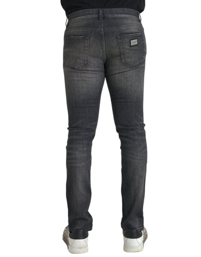 Graue gewaschene Baumwoll-Stretch-Denim-Jeans