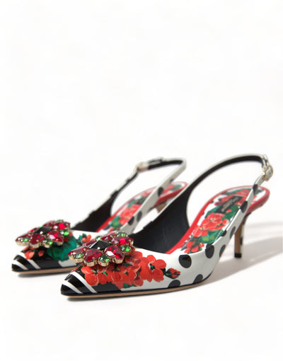 Schicke Multicolor Floral Slingback Heels mit Kristallen