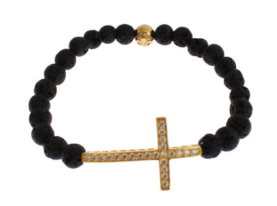 Elegantes Gold & Schwarzes Lavastein-Armband