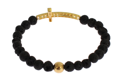 Elegantes Gold & Schwarzes Lavastein-Armband