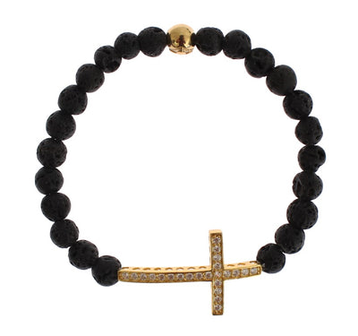 Elegantes Gold & Schwarzes Lavastein-Armband