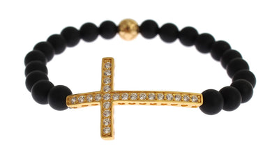 Chic Matte Onyx Perle & CZ Diamant Kreuz-Armband