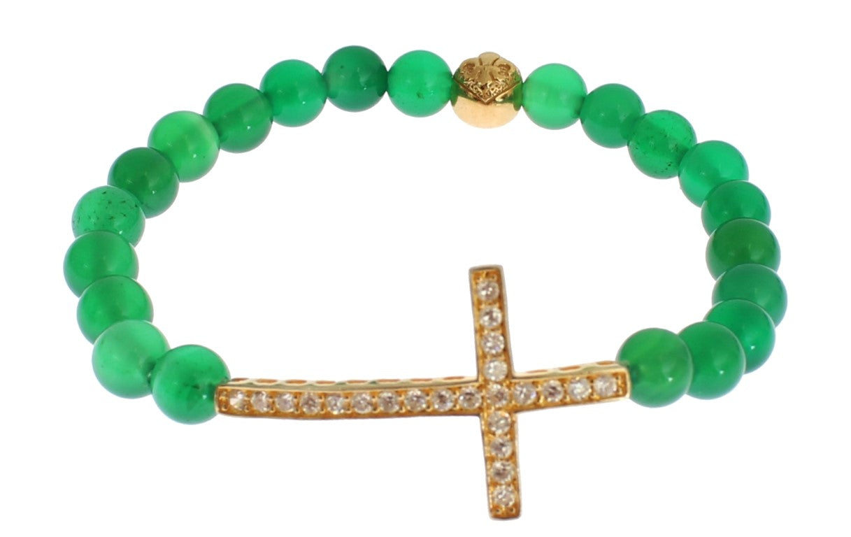 Elegantes Armband aus grüner Jade und vergoldeter Perle