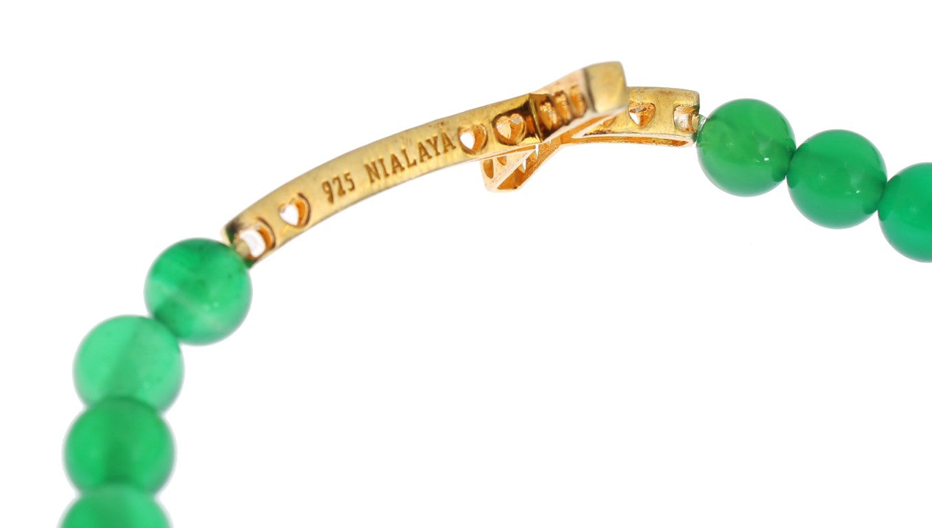 Elegantes Armband aus grüner Jade und vergoldeter Perle