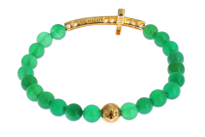 Elegantes Armband aus grüner Jade und vergoldeter Perle