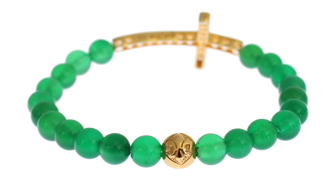 Elegantes Armband aus grüner Jade und vergoldeter Perle