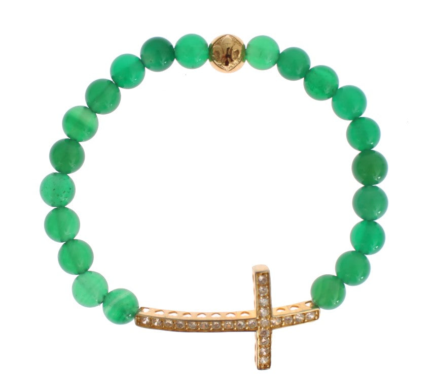 Elegantes Armband aus grüner Jade und vergoldeter Perle