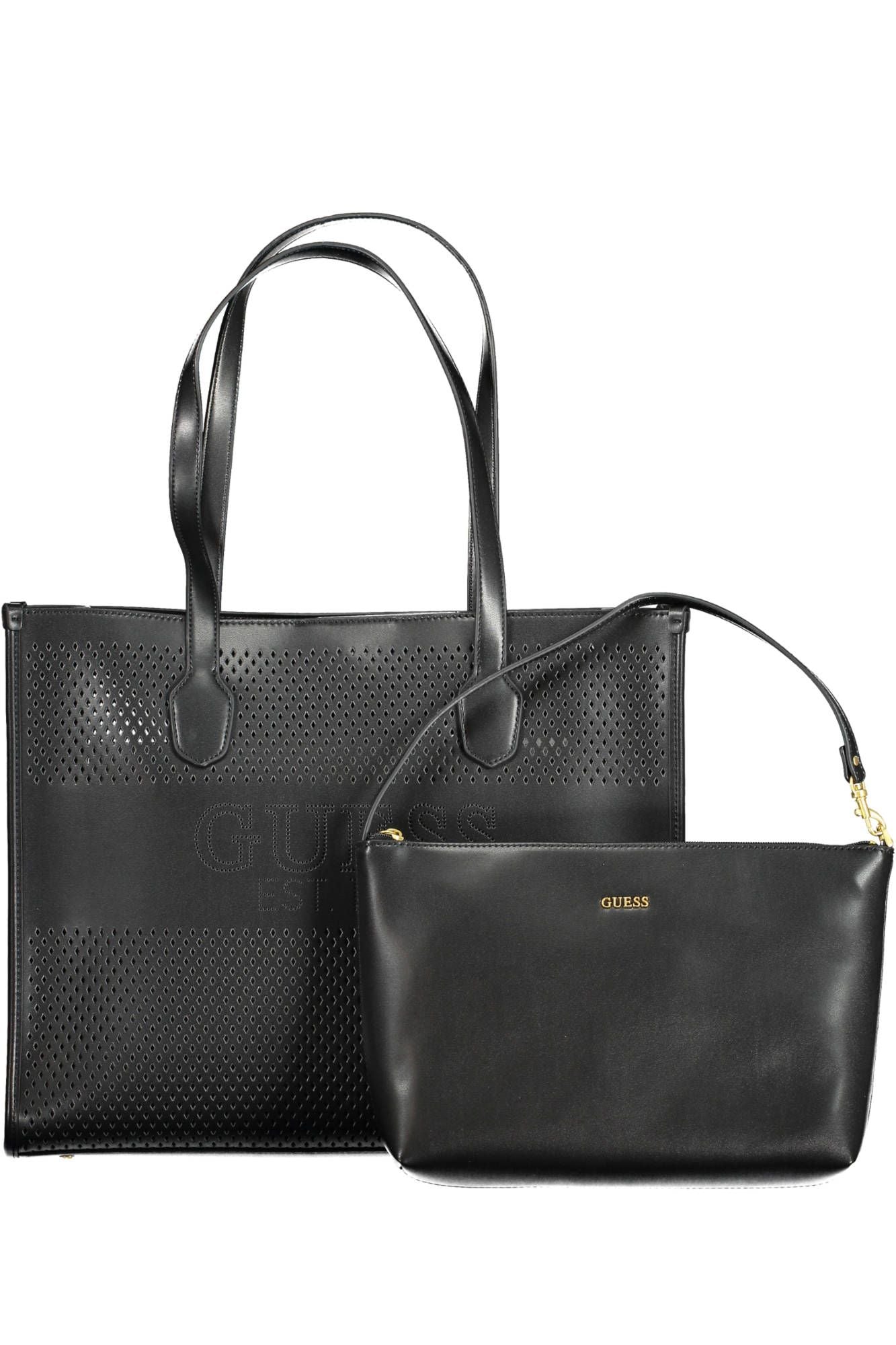 Schicke schwarze Cabrio-Umhängetasche mit Pochette