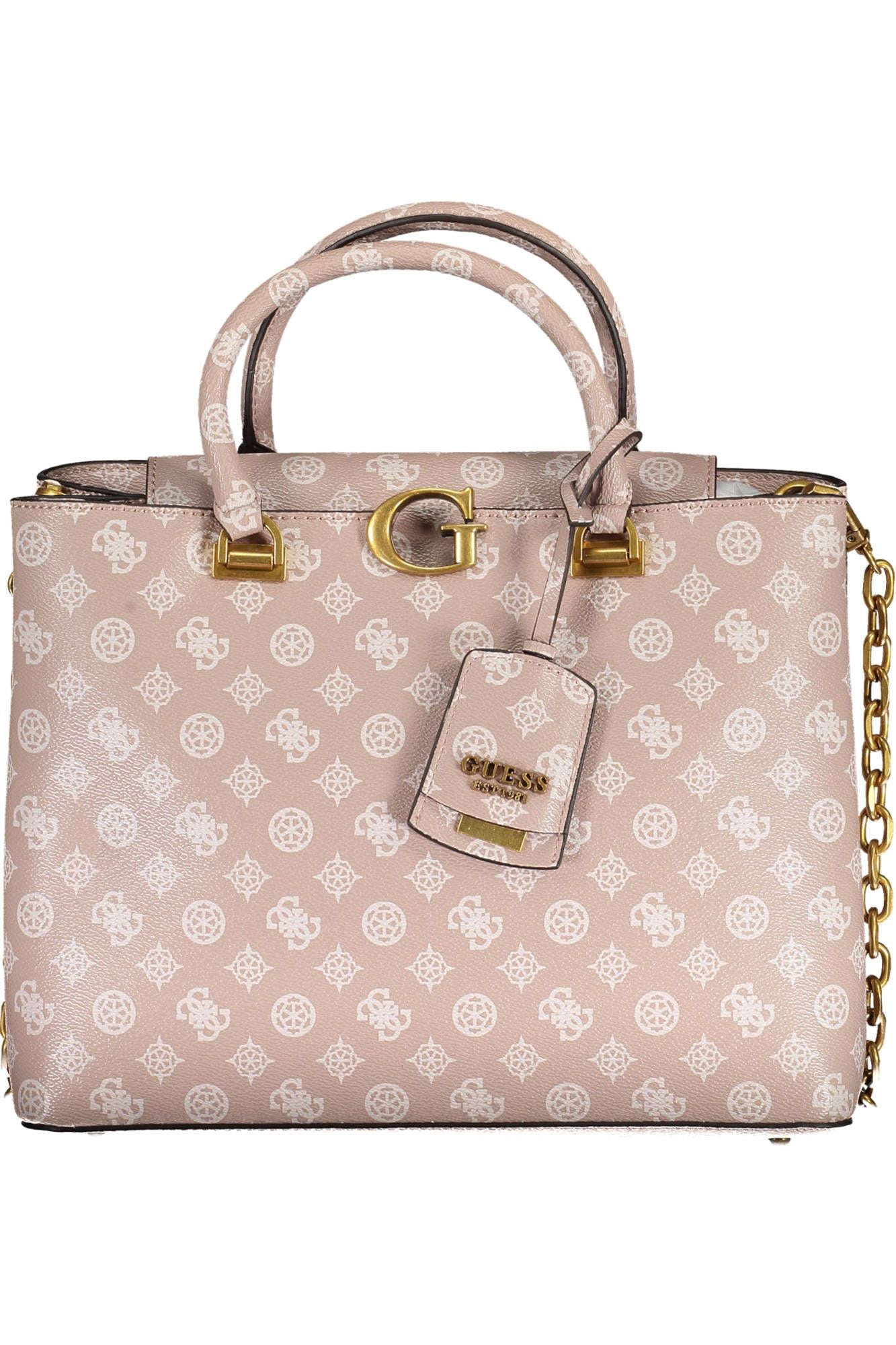 Schicke rosa Guess Handtasche mit zwei Griffen und Kettenriemen