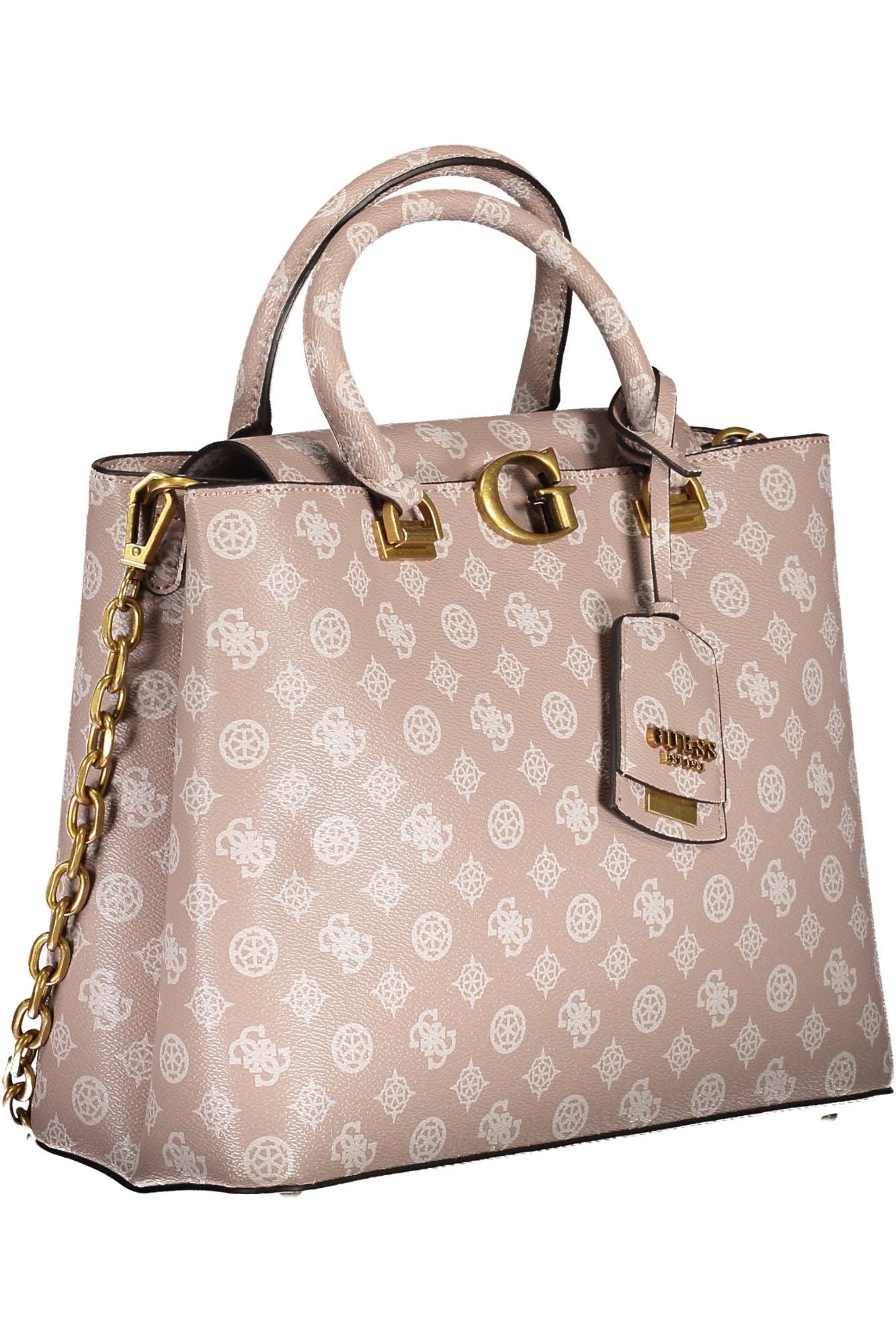 Schicke rosa Guess Handtasche mit zwei Griffen und Kettenriemen