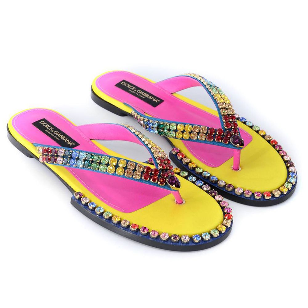 Kristallverzierte Flip-Flops aus Seidenmischung