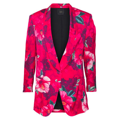 Elegante Ein-Knopf-Jacke in Fuchsia mit Blumenmuster