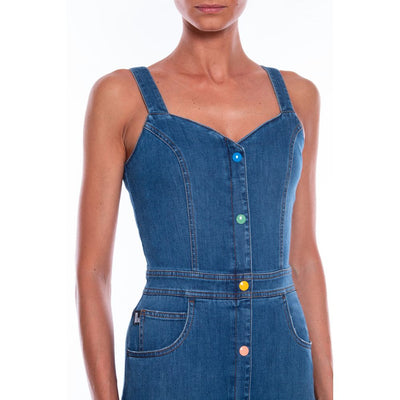 Schickes ärmelloses Denim-Kleid mit bunten Akzenten