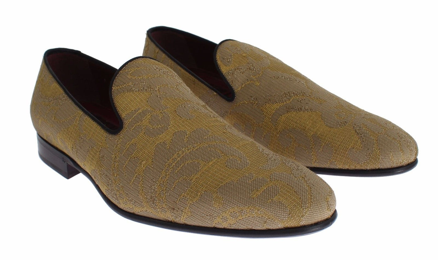 Goldene barocke Seidenkleid-Loafer