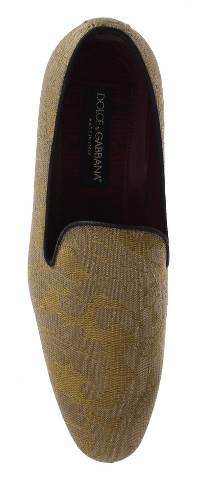 Goldene barocke Seidenkleid-Loafer