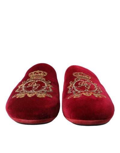 Bordeaux Samt Gold Krone Stickerei Pantoletten Schuhe