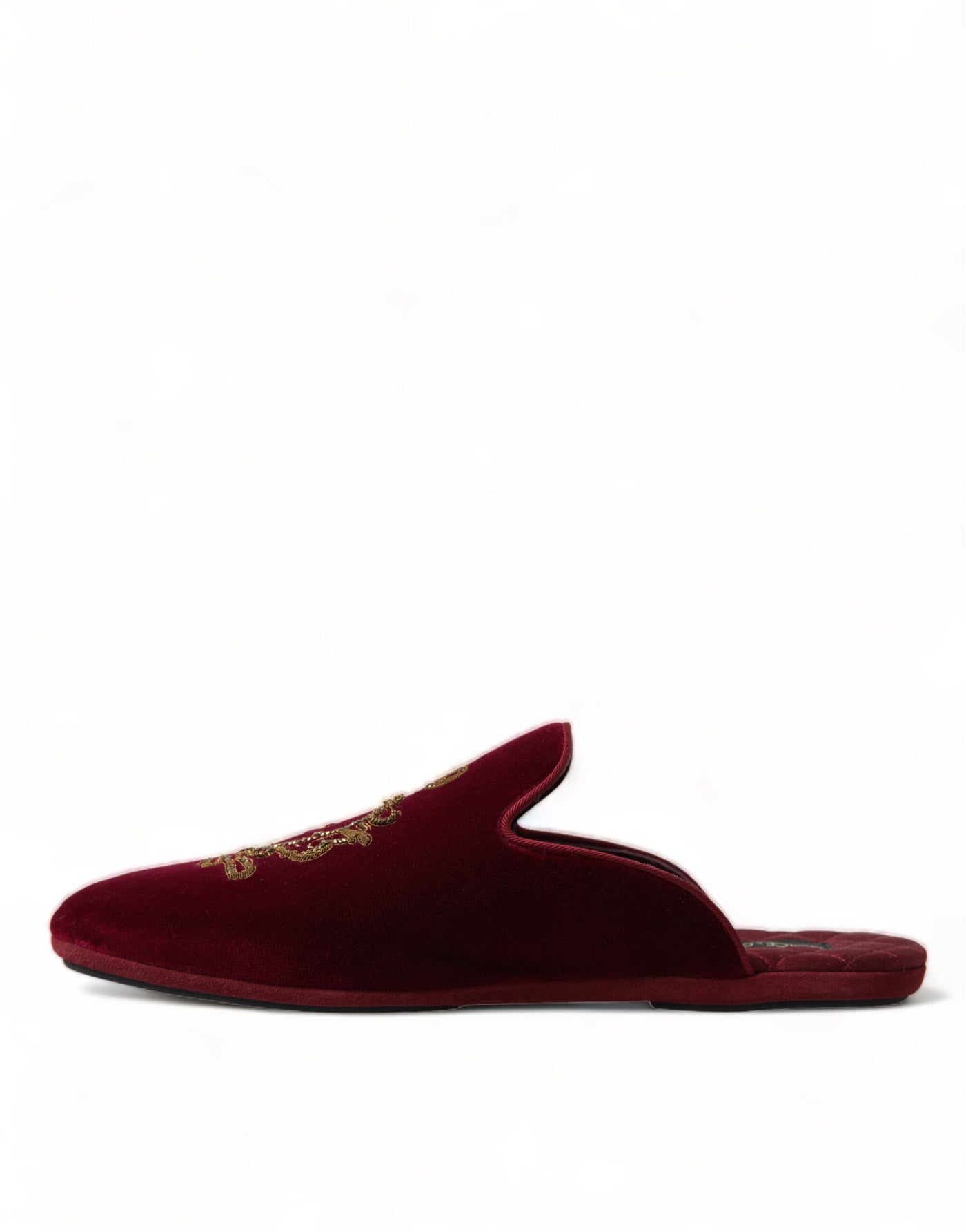 Bordeaux Samt Gold Krone Stickerei Pantoletten Schuhe