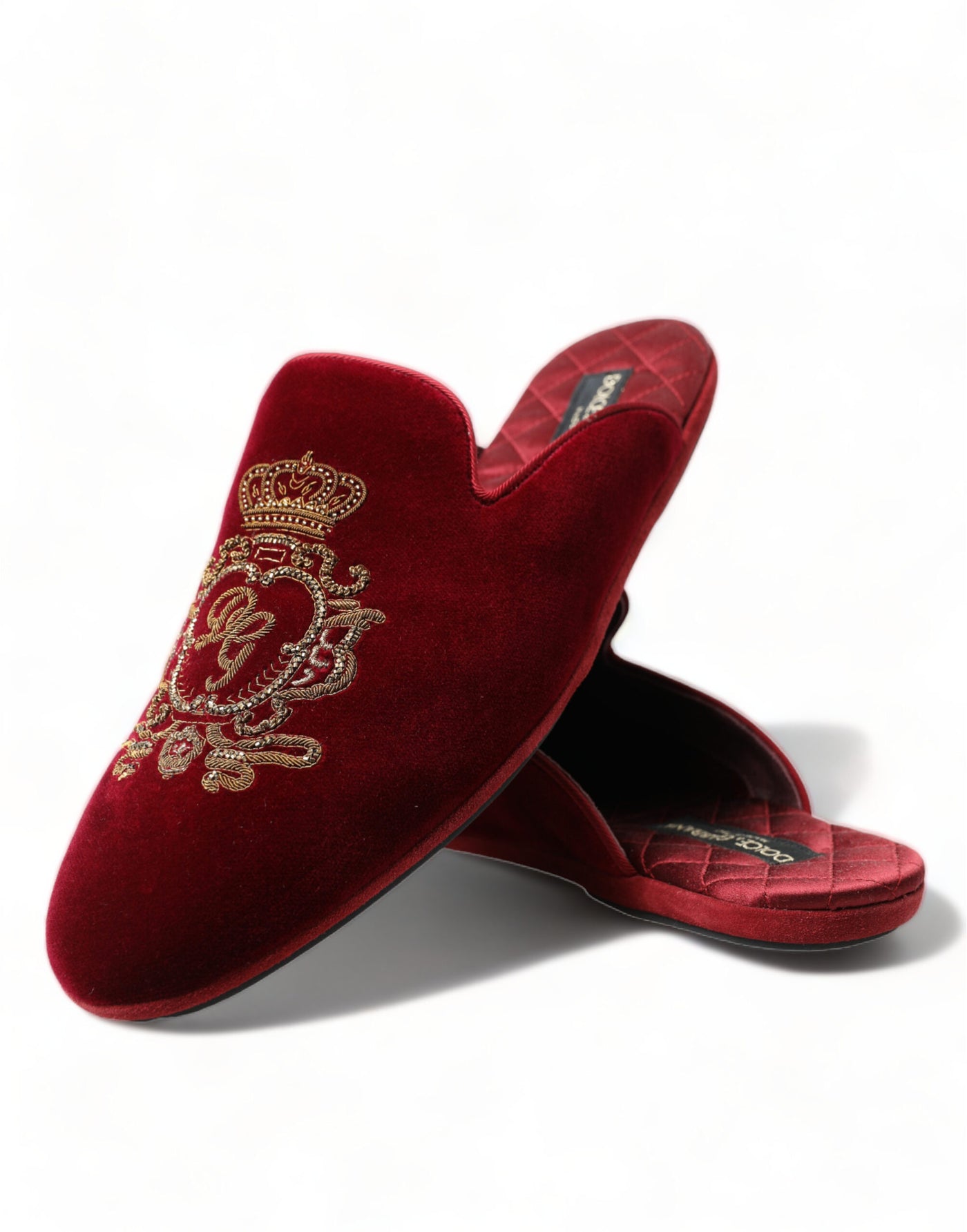 Bordeaux Samt Gold Krone Stickerei Pantoletten Schuhe