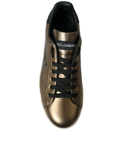 Bronze Leder Portofino Logo Männer Turnschuhe Schuhe