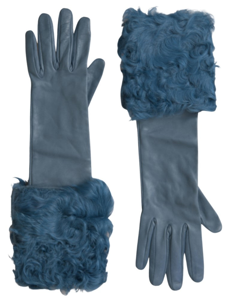 Elegante blaue Lederhandschuhe mit Pelzbesatz