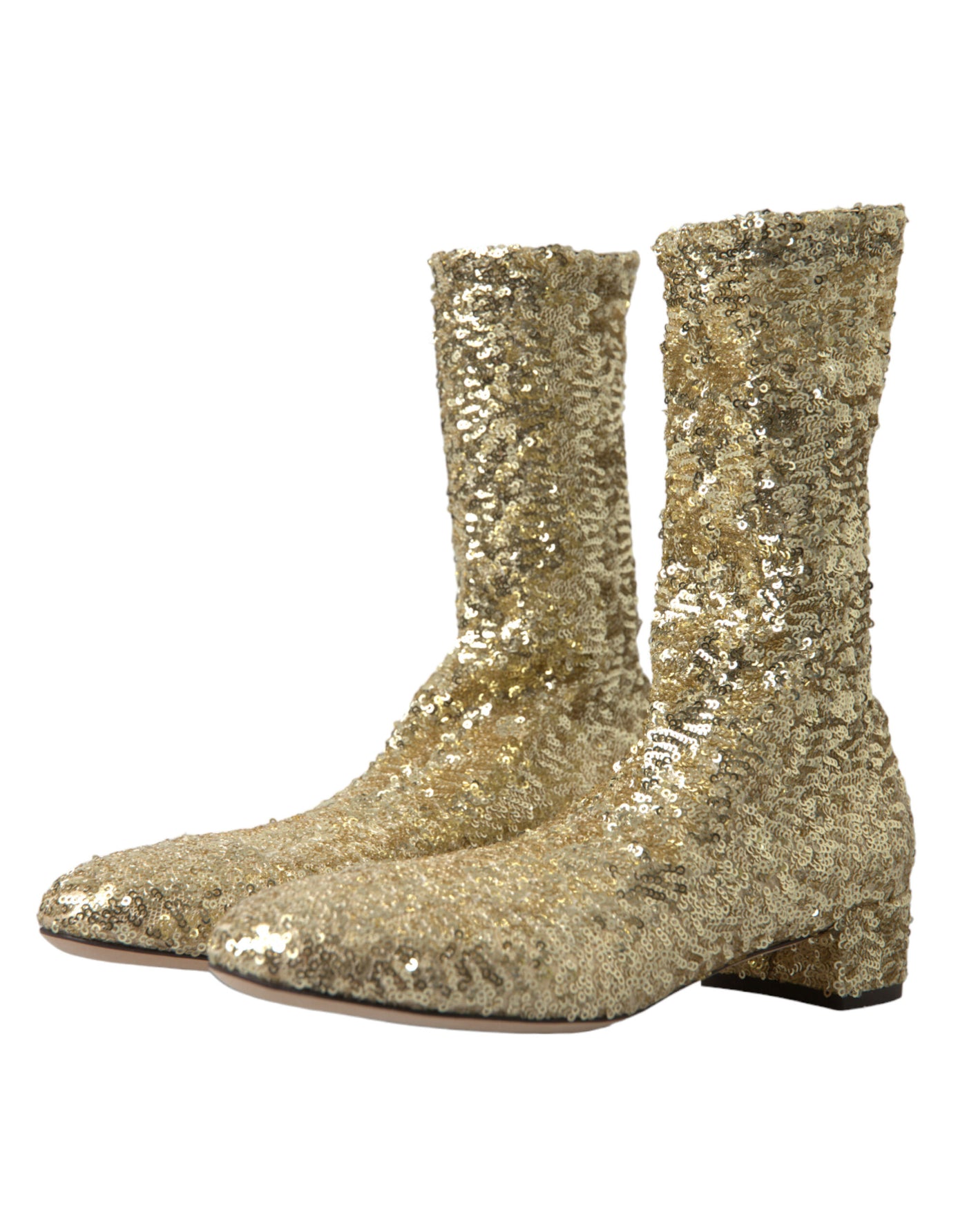 Elegante goldene Stiefel mit mittlerer Wade Exklusives Design