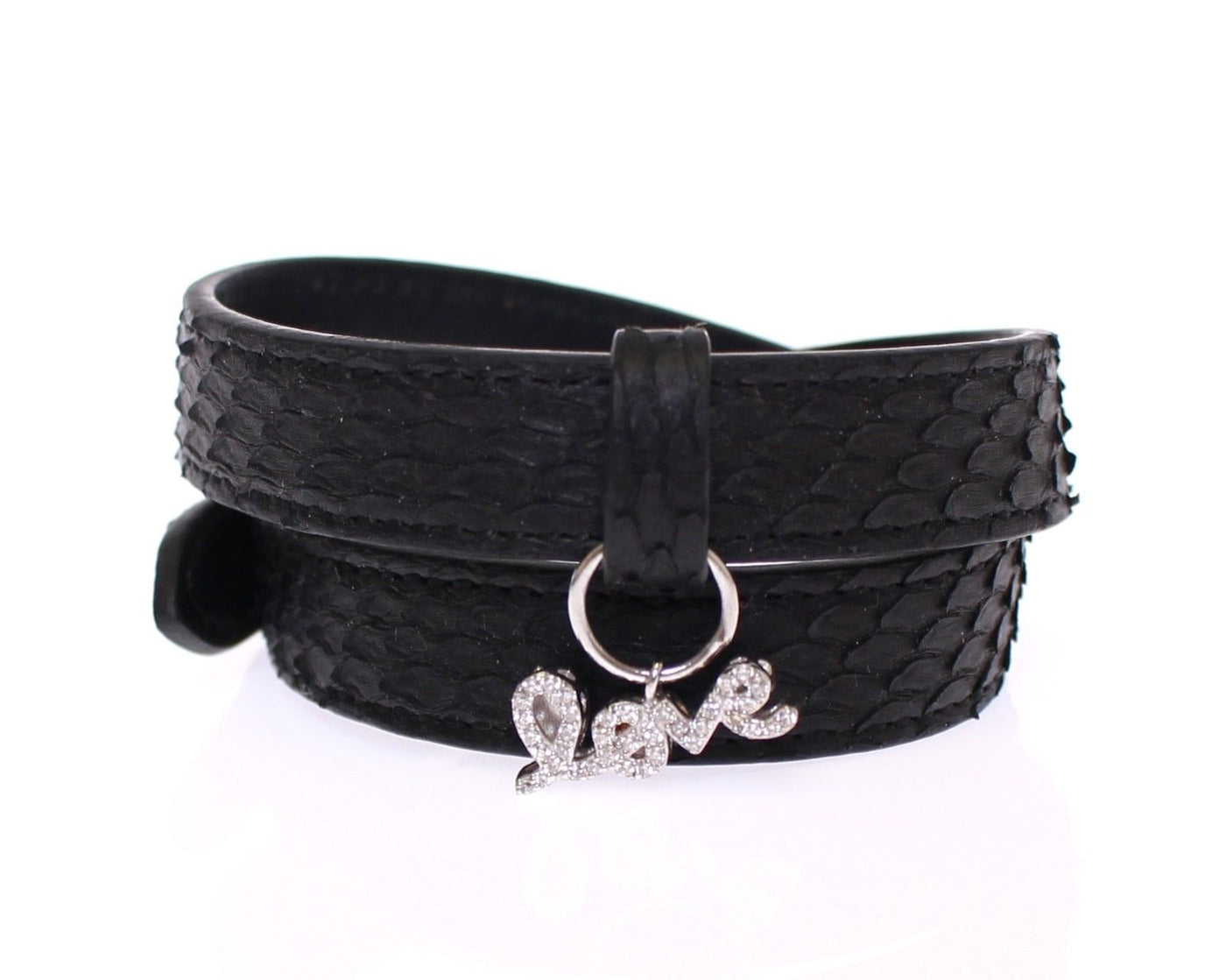 Exquisite schwarze Schlangenhaut Silber Armband