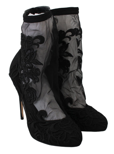 Gestickte florale Stiletto-Socken-Stiefel