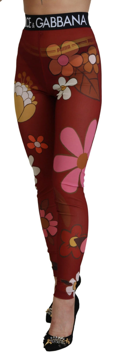 Rote Leggings mit Blumenmuster und hoher Taille