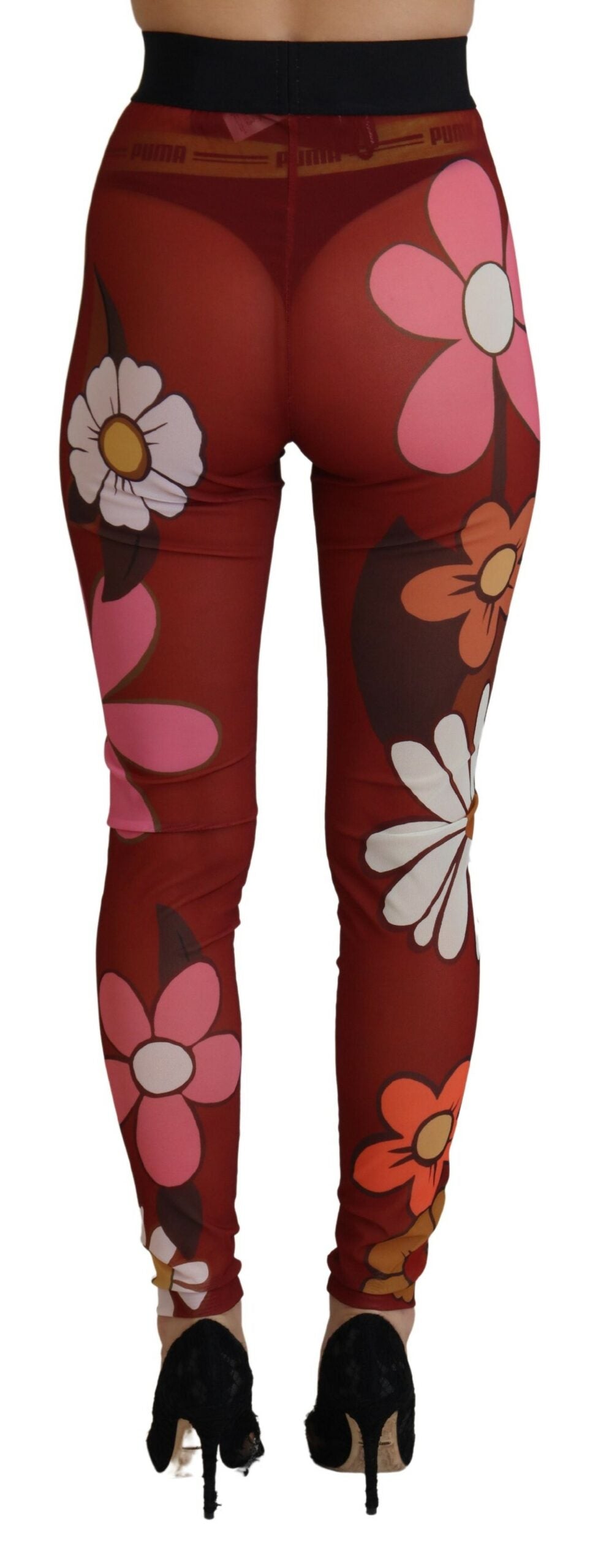 Rote Leggings mit Blumenmuster und hoher Taille