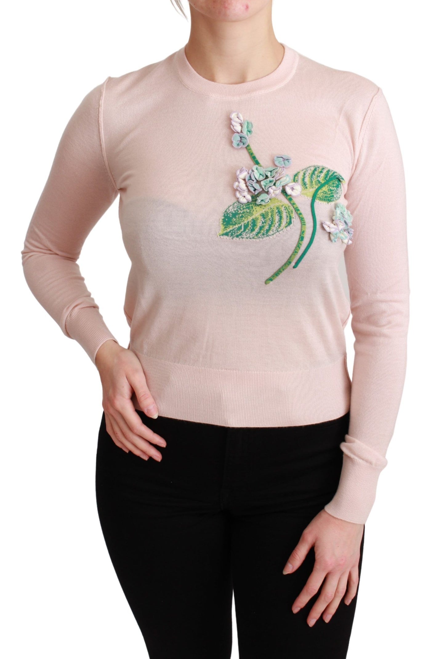 Floral bestickter Pullover aus einer Seidenmischung