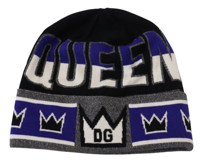 Mehrfarbige Beanie aus Wollmischung mit Queen-Logo