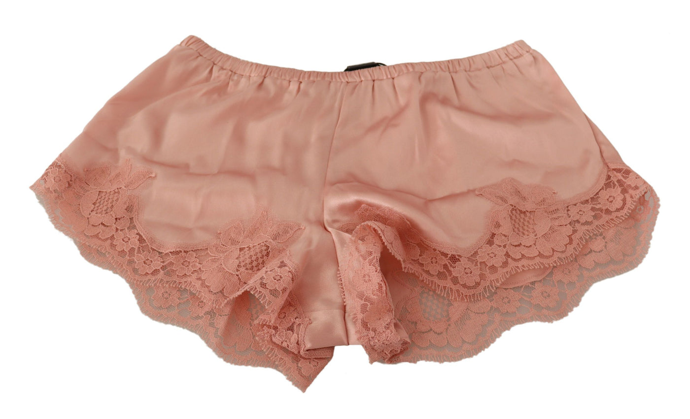 Elegante puderrosa Seidenspitzen-Dessous-Shorts