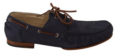 Elegante Bootsschuhe aus blauem und braunem Leder