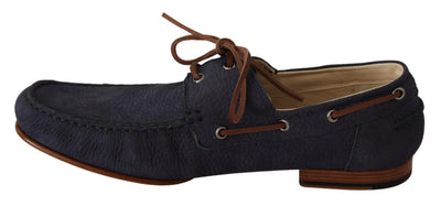 Elegante Bootsschuhe aus blauem und braunem Leder