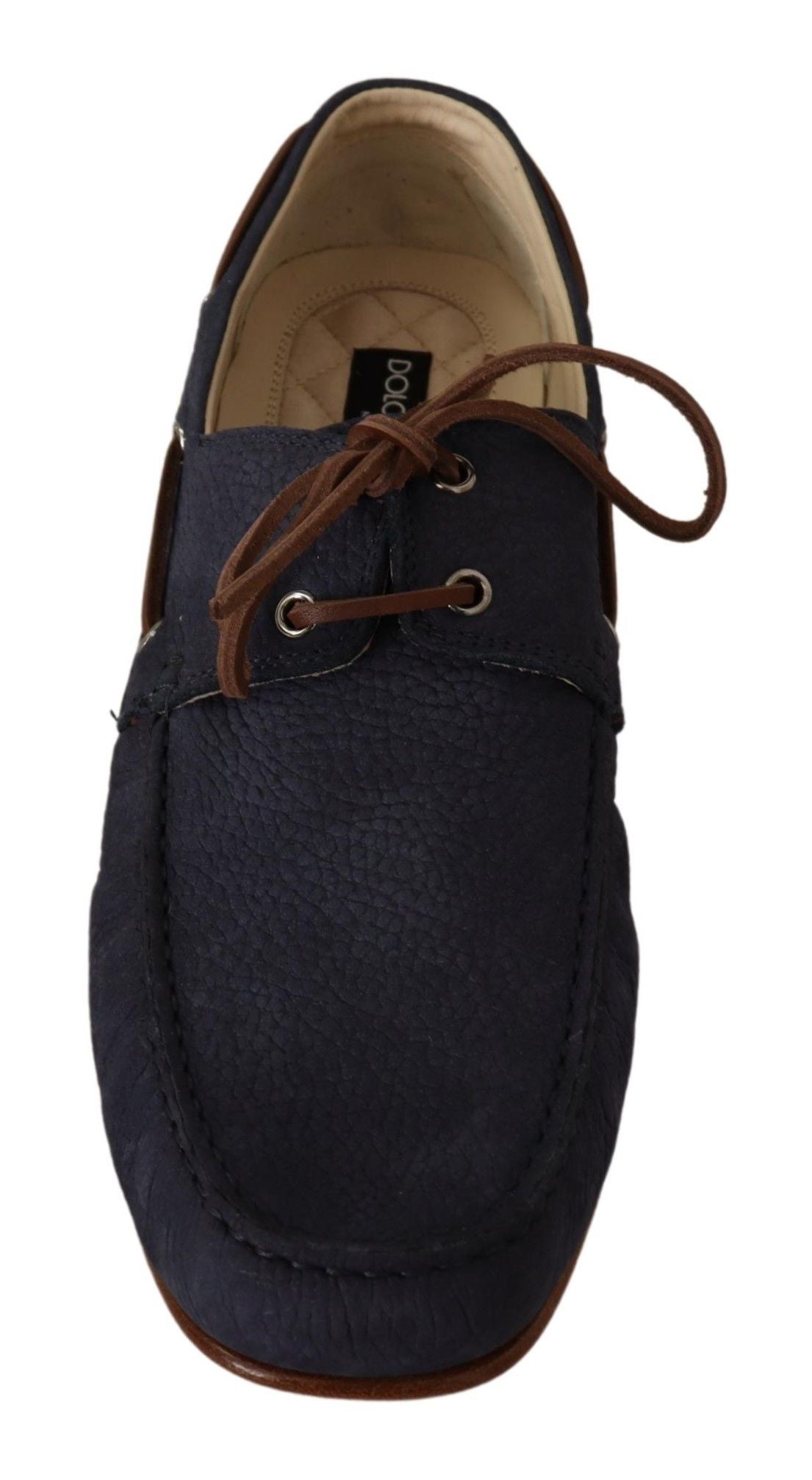 Elegante Bootsschuhe aus blauem und braunem Leder