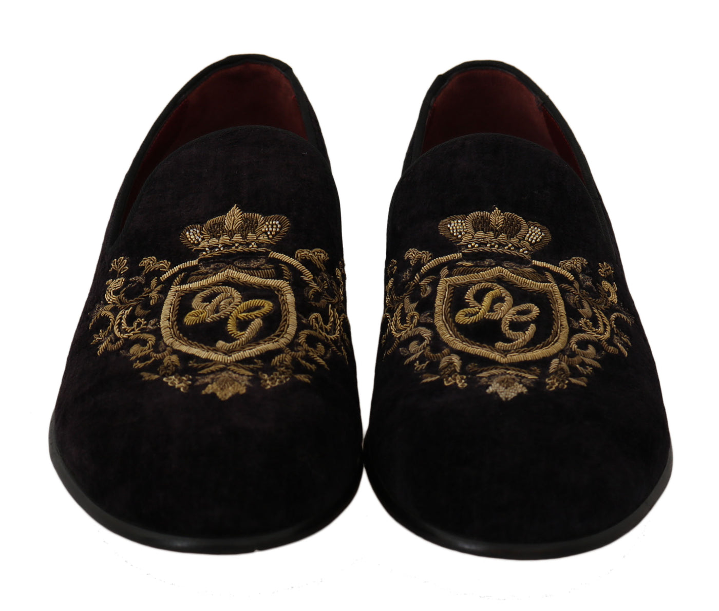 Elegante schwarze Loafers mit Goldkronen-Stickerei