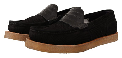 Elegante schwarze Loafers aus Alligatorleder