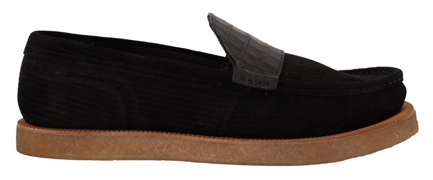 Elegante schwarze Loafers aus Alligatorleder