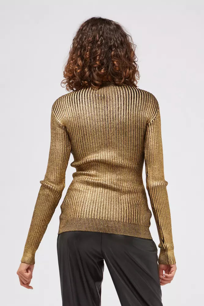 Glamouröser langärmeliger Pullover in Gold mit ausgefallenem Druck