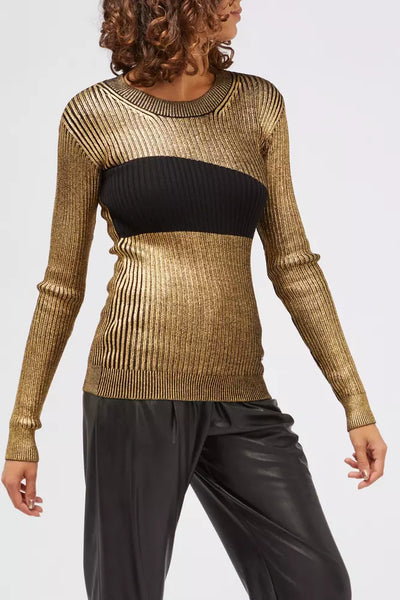 Glamouröser langärmeliger Pullover in Gold mit ausgefallenem Druck